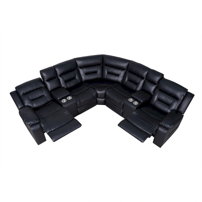 Black / Grey L-Shaped Power Reclining Sectional Sofa, 5-Seat