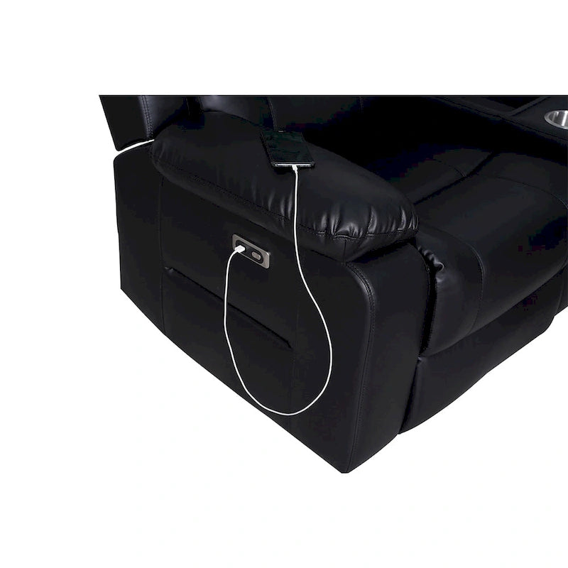 Black / Grey L-Shaped Power Reclining Sectional Sofa, 5-Seat
